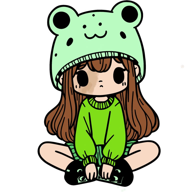 a girl wearing a frog hat and some frog socks