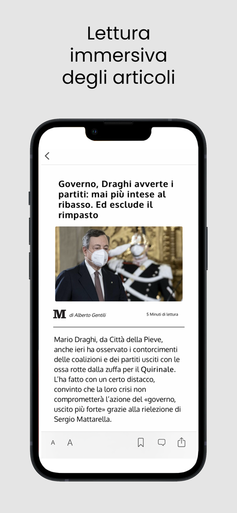 Il Mattino Mobile app interface displaying a news article for an immersive reading experience