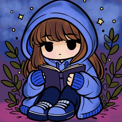 girl in oversized hoodie reading a book