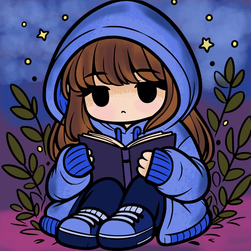 girl in oversized hoodie reading a book