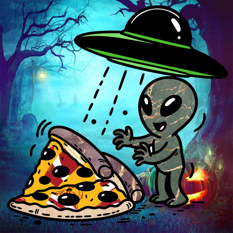 alien abducting pizza