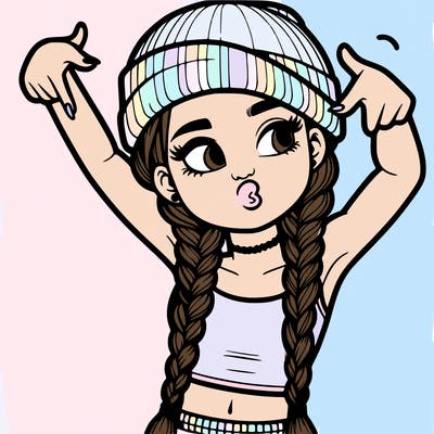 realistic teenage girl with braids and a beanie and crop top doing 🫶🏼