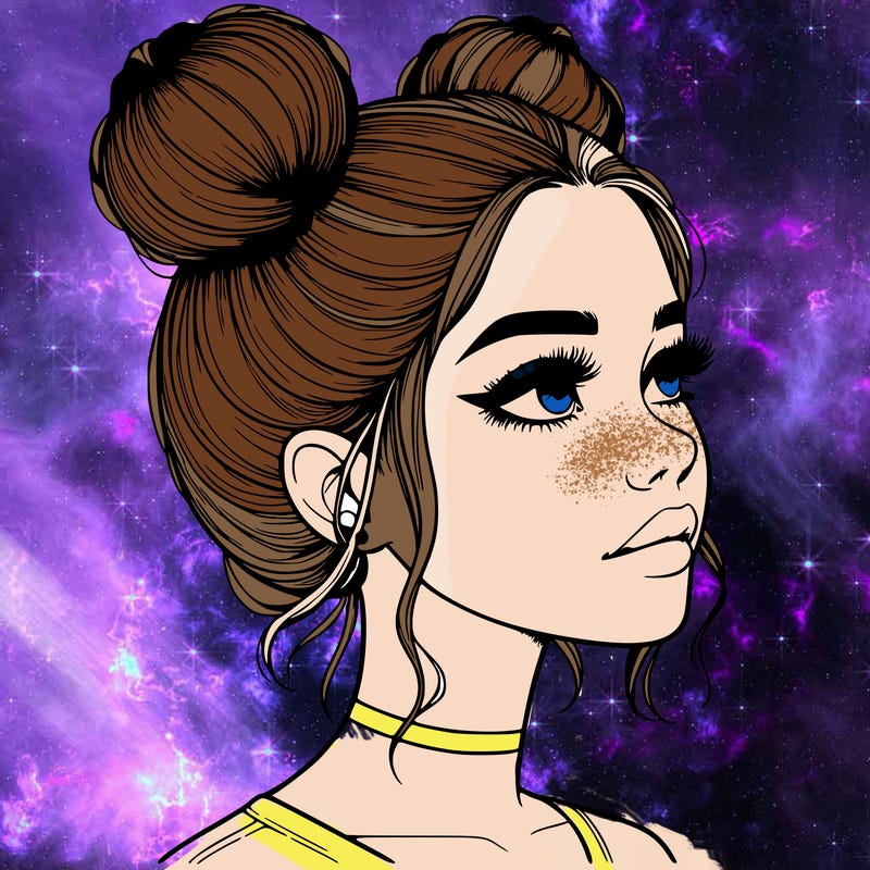 realistic girl with buns on the top of her head