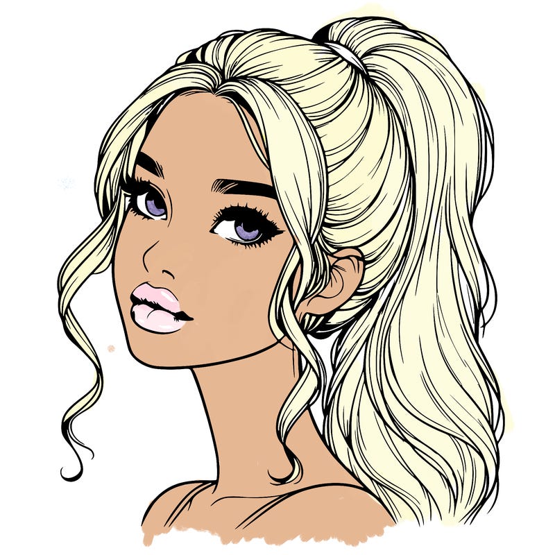 realistic girl with a ponytail on her hair and lips