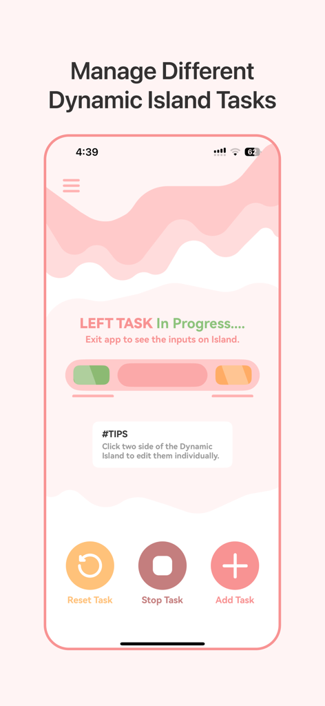 IsleMark - IsleMark app interface showing task management for the iPhone dynamic island with a pink aesthetic design
