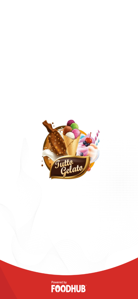 Tutto Gelato Inverurie app splash screen featuring an illustration of gelato treats and the Foodhub logo