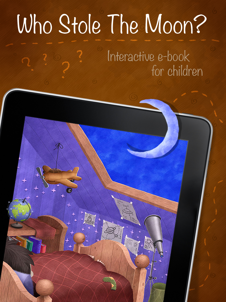 Who Stole The Moon? - Interactive e-book for children - Who Stole The Moon interactive children's e-book on iPad featuring a whimsical bedroom illustration