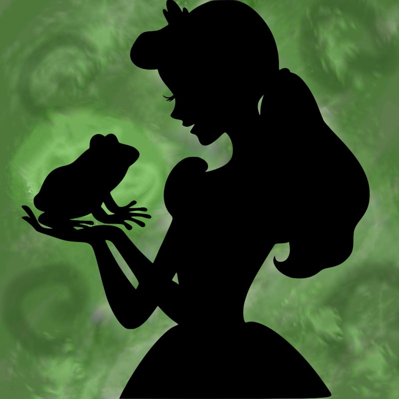 a shadow of a princess holding a frog realistic