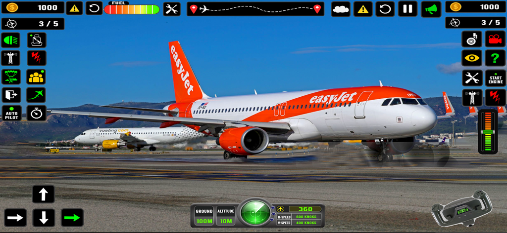 Flight Simulator: Pilot Game - A commercial jet on an airport runway within a flight simulator game interface