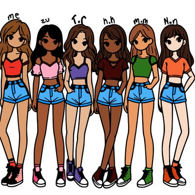 a group of girls wearing crop tops and shorts
