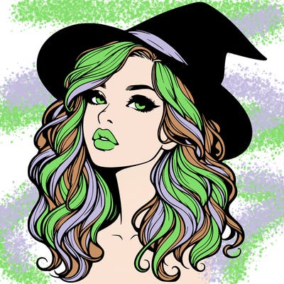 realistic witch girl with wavy hair and lips