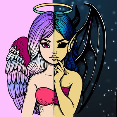 realistic angel half demon