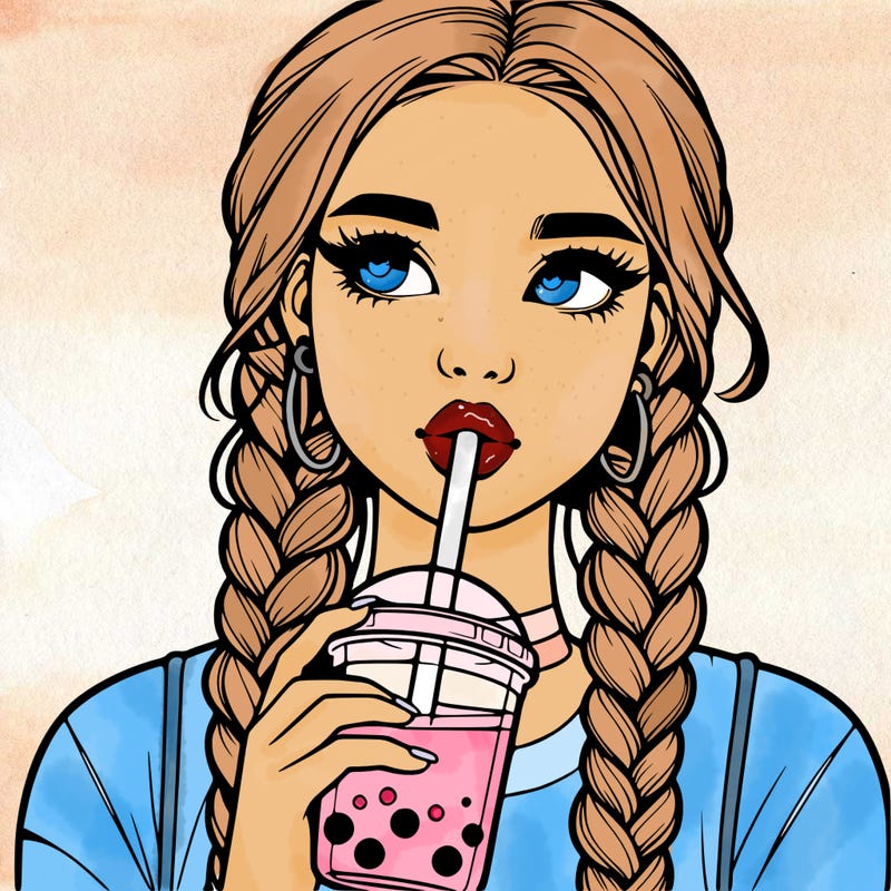 realistic girl with braided hair drinking boba