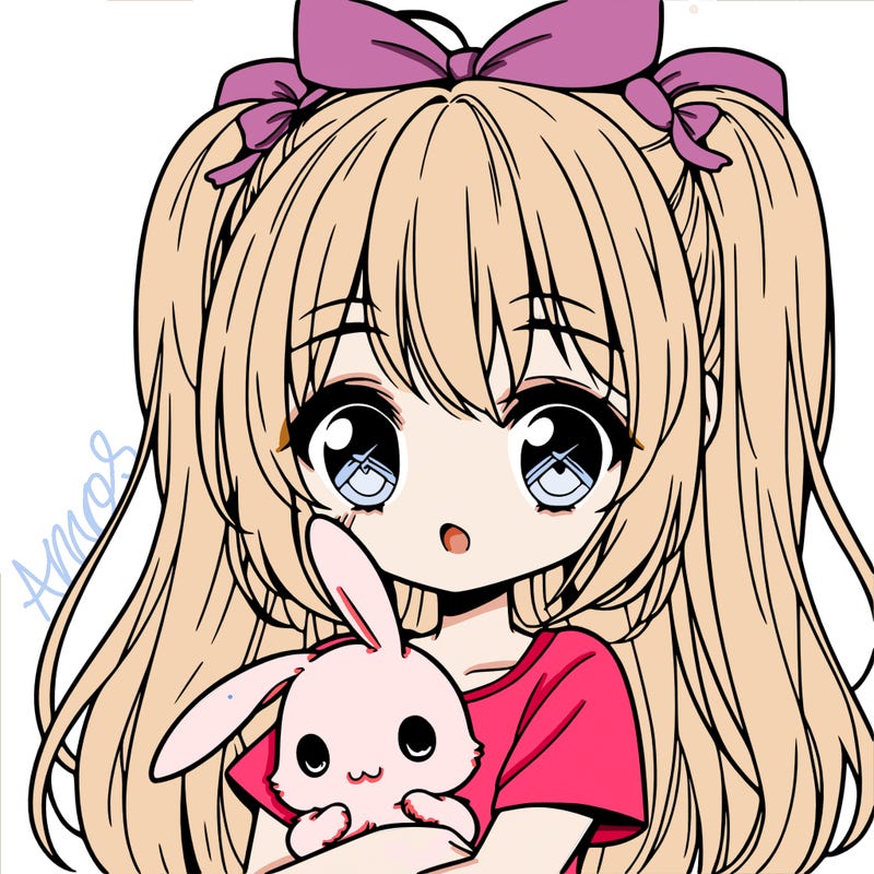 cute manga girl holding a bunny