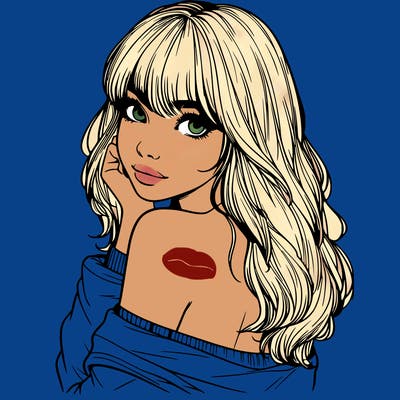 realistic girl with bangs looking over her shoulder