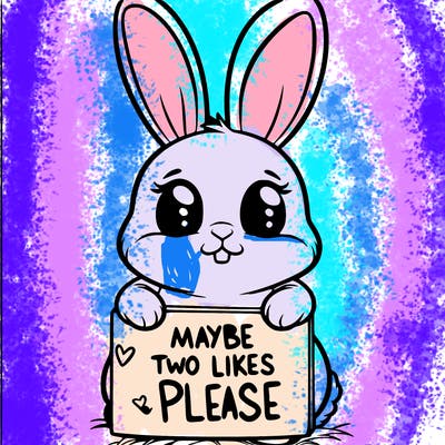 a bunny with a sign that says maybe two likes please