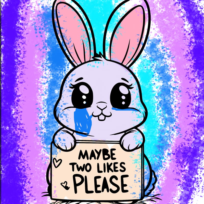 a bunny with a sign that says maybe two likes please