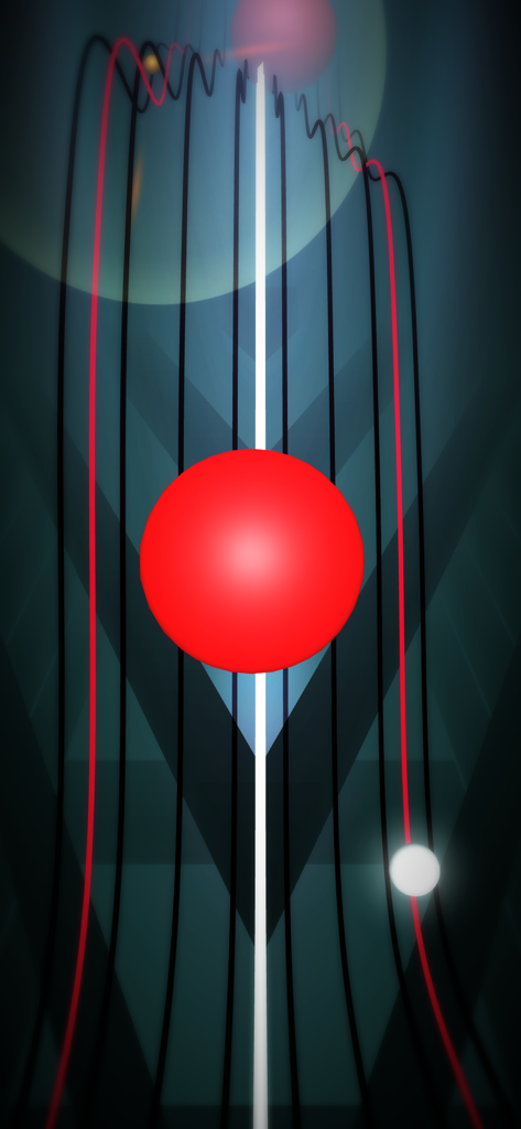 Gameplay screenshot of Dark Wave showing a red orb and sleek geometric lines