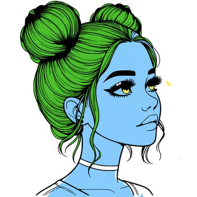 realistic girl with buns on the top of her head