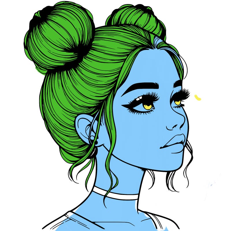 realistic girl with buns on the top of her head