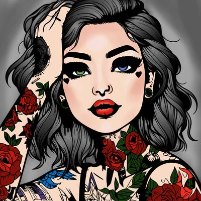 realistic girl with tattoos all over