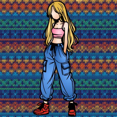 girl in baggy pants crop top and long hair