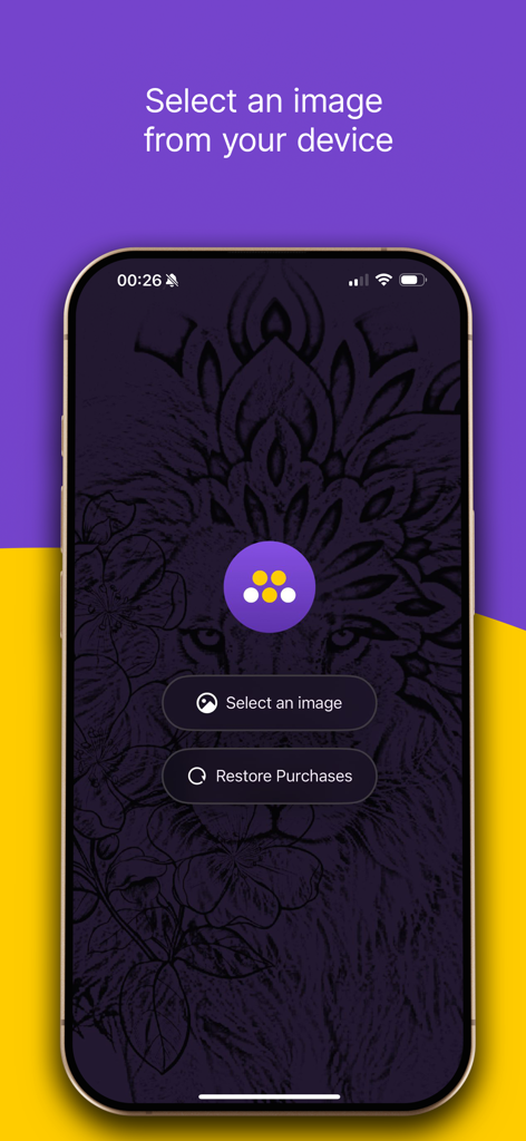 Home screen of Tattoo Stencil Pro app with a button to select an image from the device for stencil creation