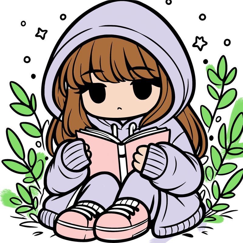 girl in oversized hoodie reading a book