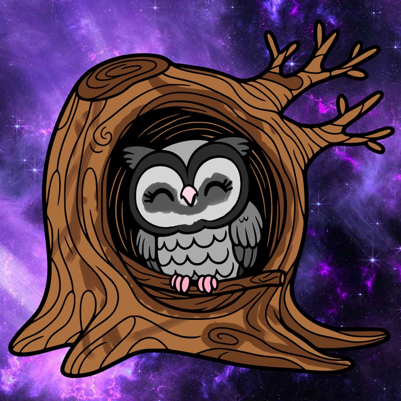 owl in a hollow tree