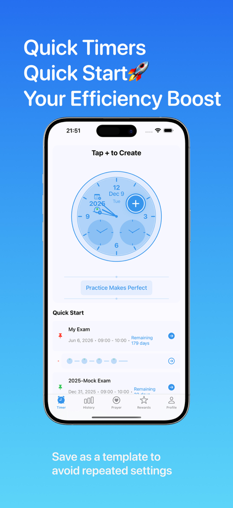 Mock Timer Pro - Future Now - 모의고사 타이머 프로 앱 홈 화면, 빠른 시작 타이머 및 시험 스터디 템플릿 포함