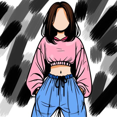realistic girl faceless with baggy pants and a crop top