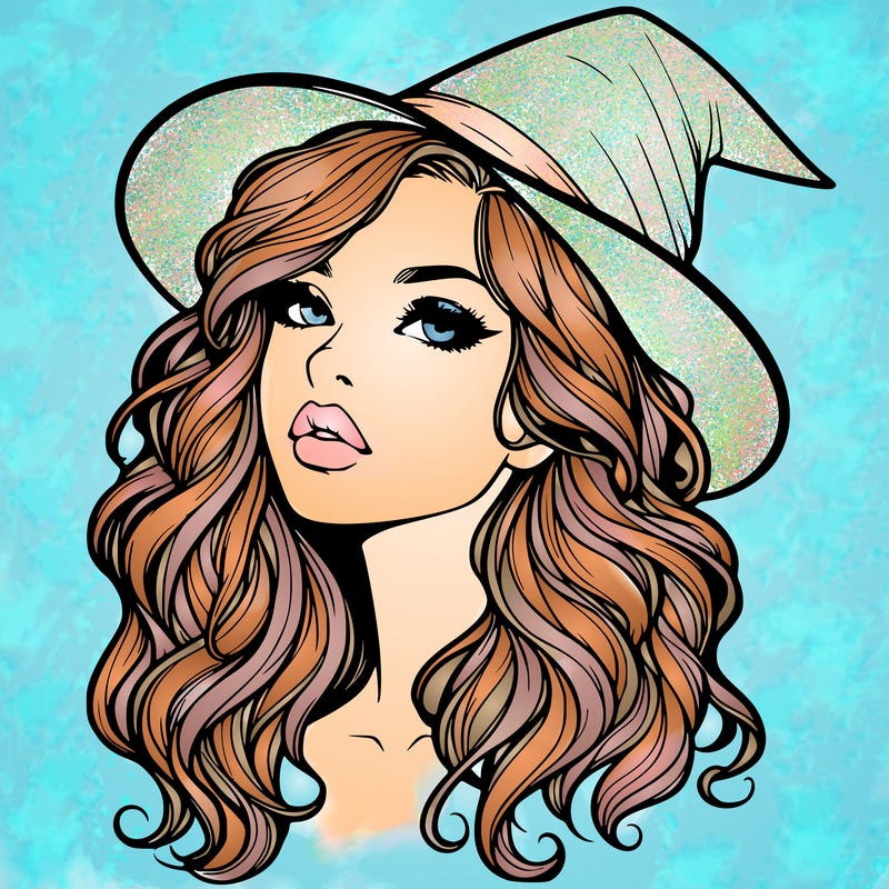 realistic witch girl with wavy hair and lips