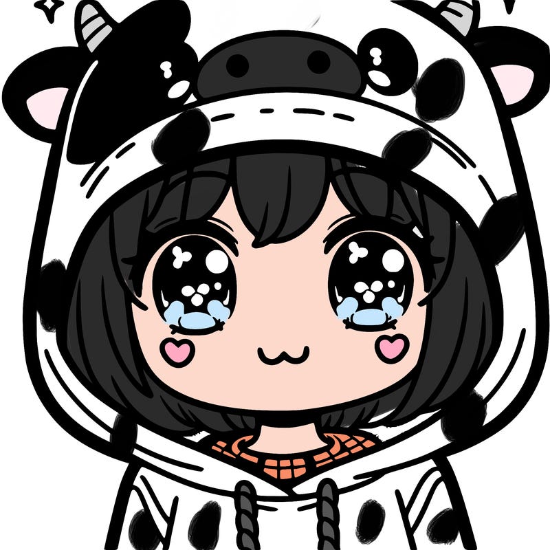 kawaii girl with cow hoodie