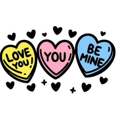 three hearts that say, love you be mine