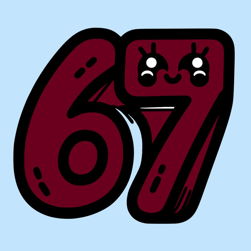 the numbers 67