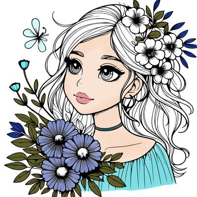 realistic girl with flowers