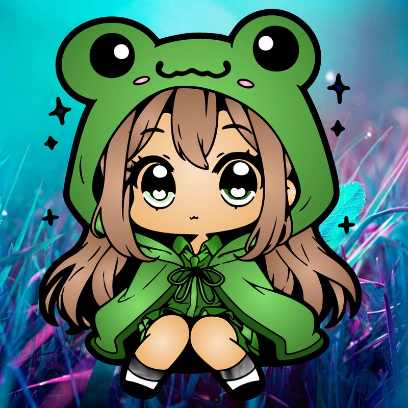 chibi girl with frog hoodie