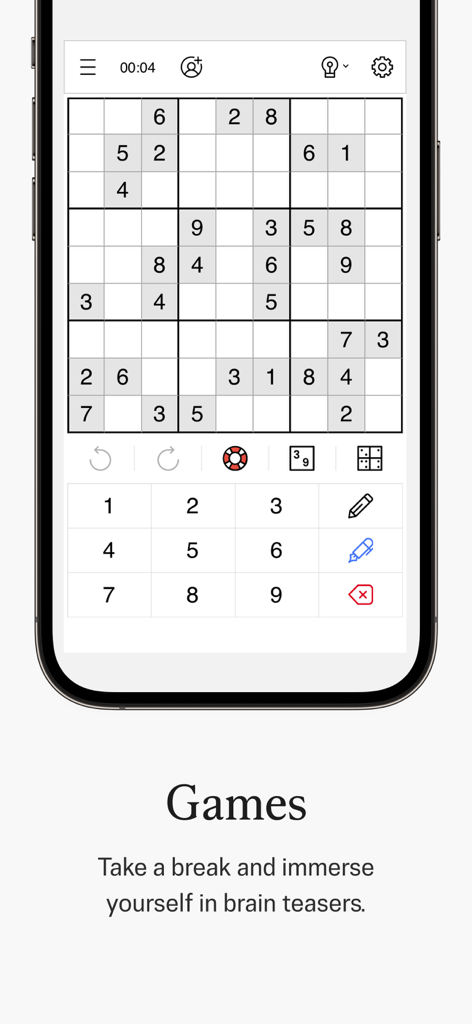 Sudoku puzzle game inside the Epoch Times news app