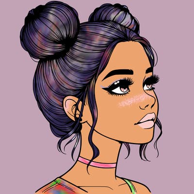 realistic girl with buns on the top of her head