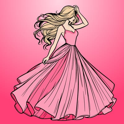 realistic woman with dress flowing in the wind