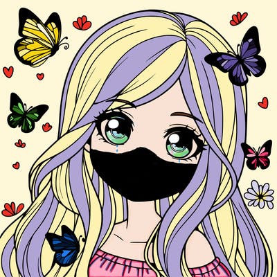 realistic girl with butterflies around her