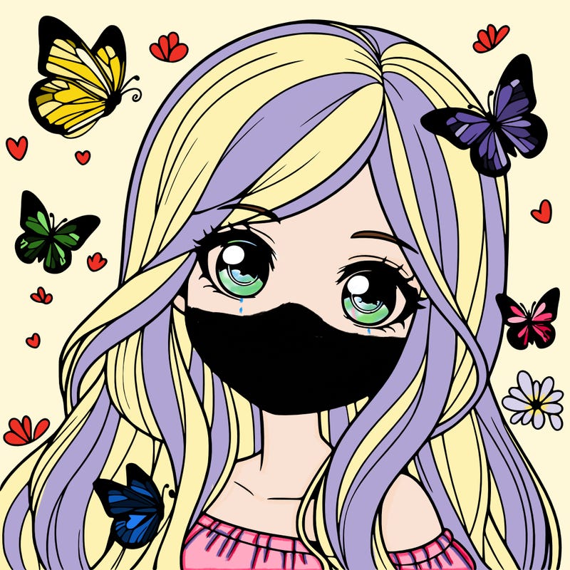 realistic girl with butterflies around her