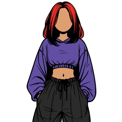 realistic girl faceless with baggy pants and a crop top