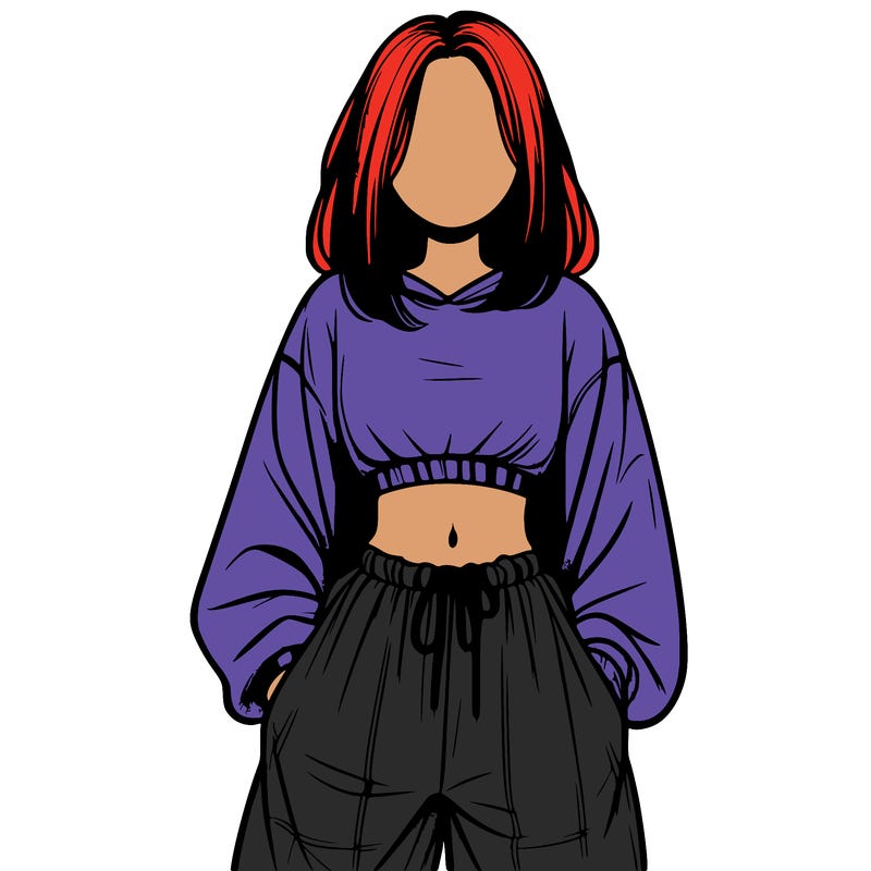 realistic girl faceless with baggy pants and a crop top