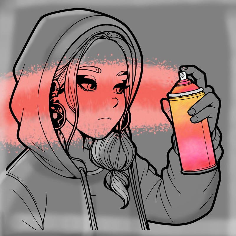 a realistic girl, spray painting