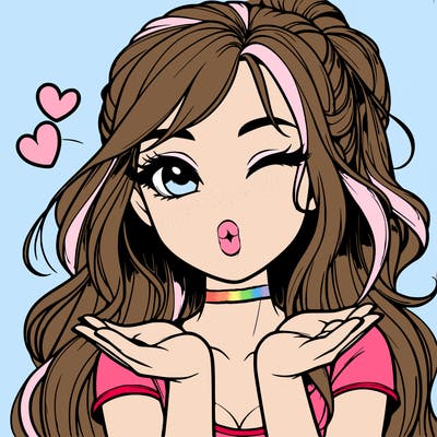 realistic girl winking and blowing a kiss while making heart hands