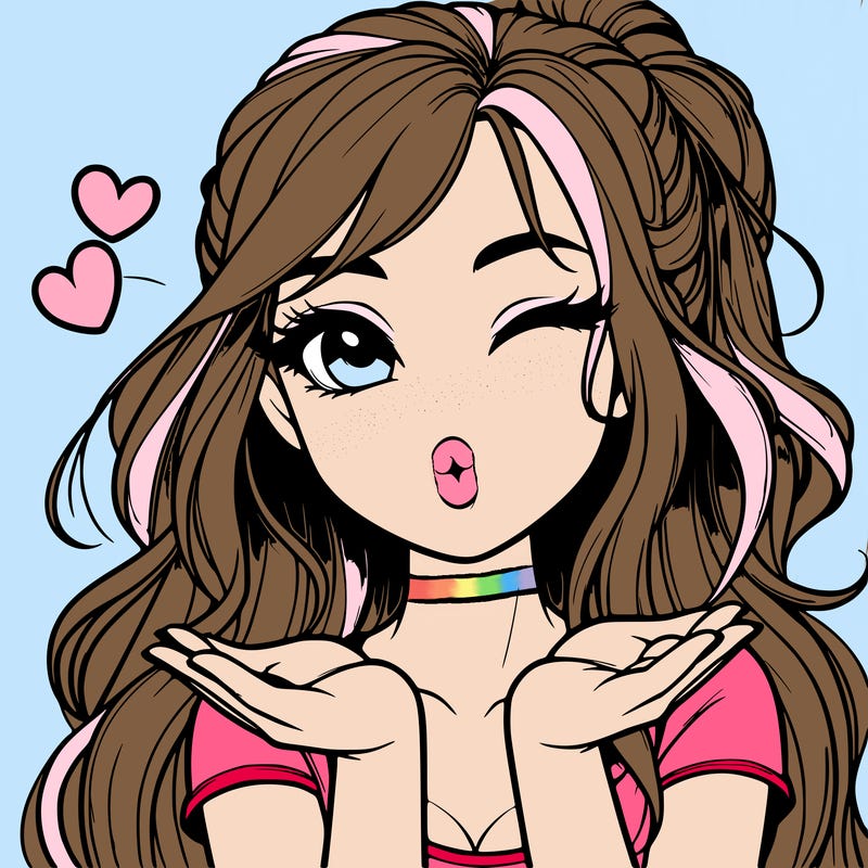 realistic girl winking and blowing a kiss while making heart hands