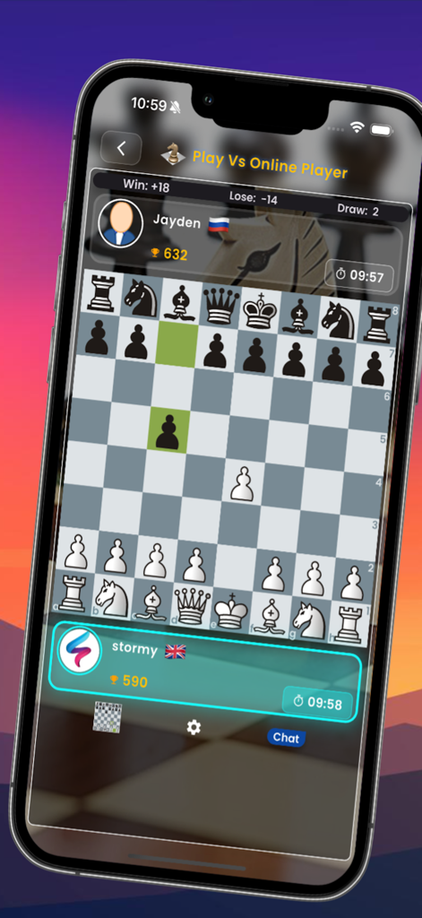 Chess Move - Una partida de ajedrez online en vivo entre dos jugadores en la aplicación móvil Chess Move.