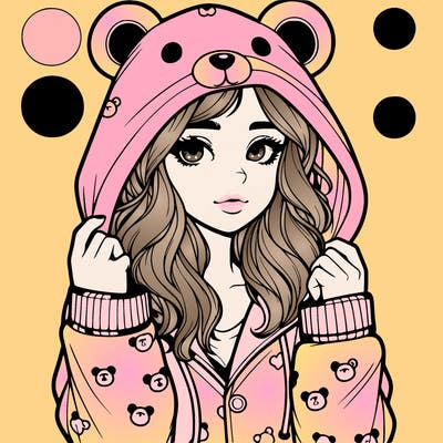 realistic girl in a animal pjs hoodie
