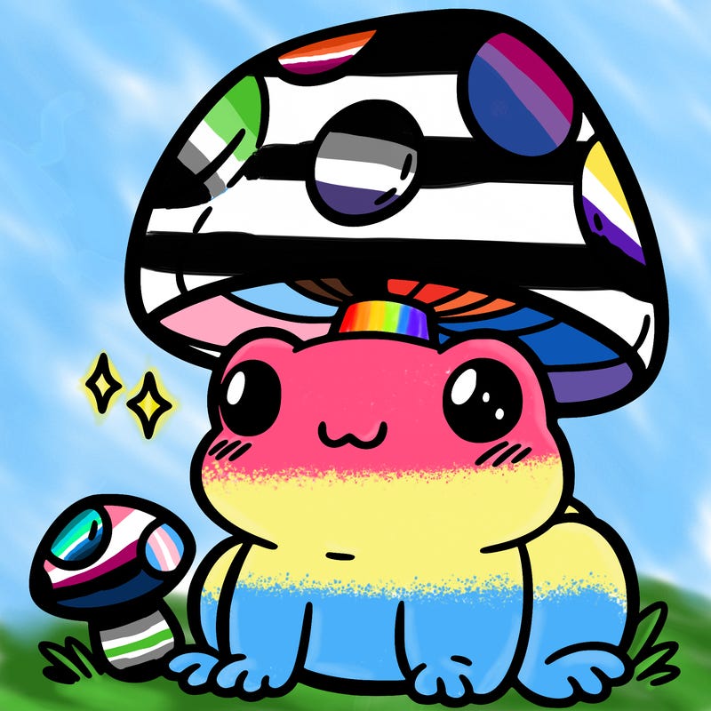 a cute frog with a mushroom hat